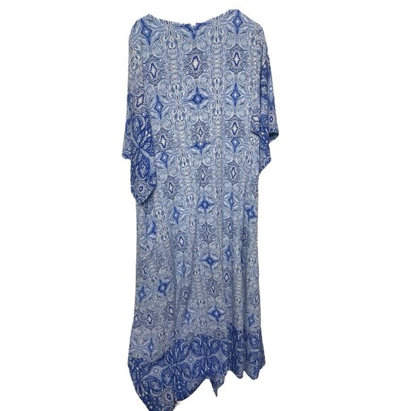 Chicos Maxi Dress Women’s 18 Blue Medallion V-Neck Title Print Side Slits - Picture 3 of 7